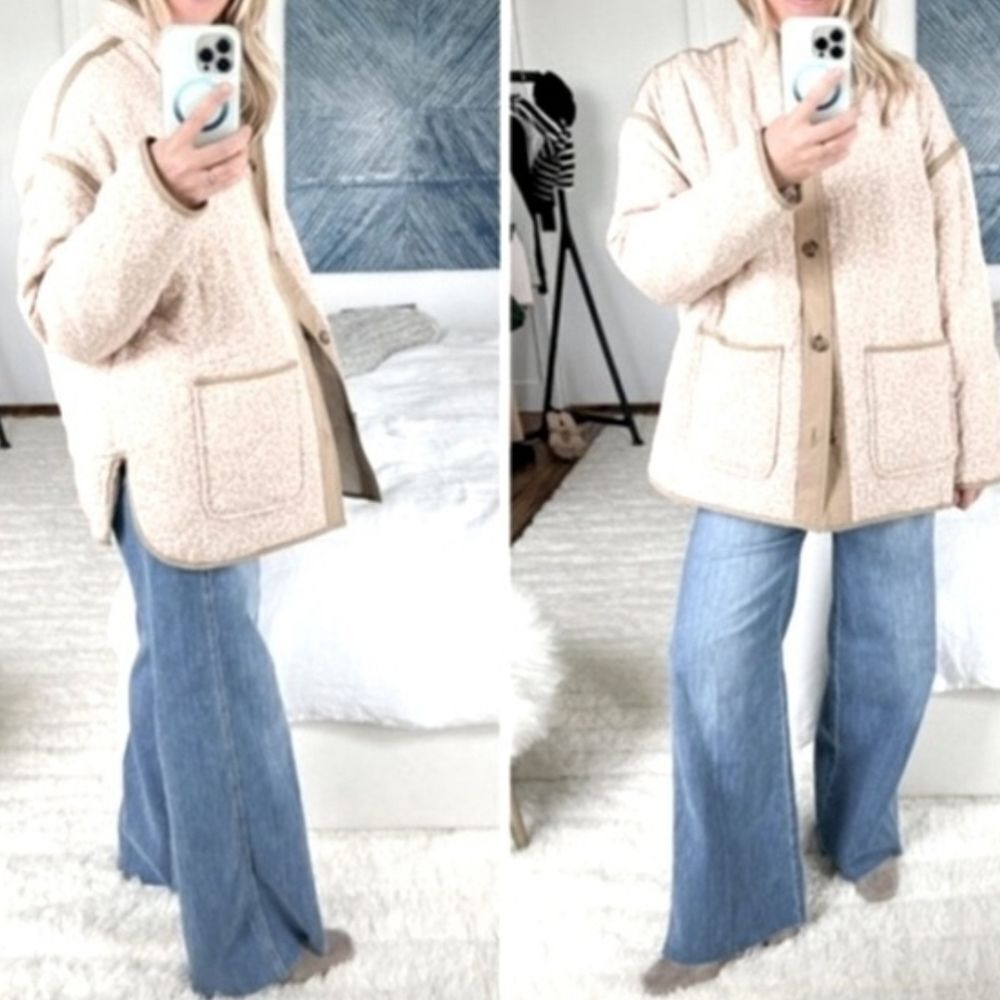 🐢 BLANK NYC Jacket Women Size L Neutral Floral Quilted Two In One Reversible